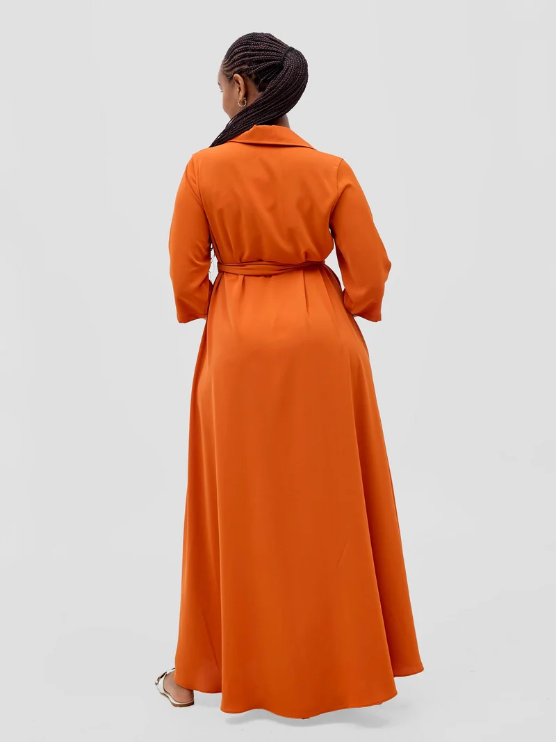 Vivo Yumi Maxi Shirt Dress in Crepe - Orange