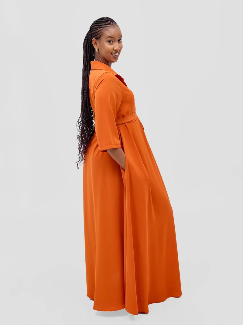 Vivo Yumi Maxi Shirt Dress in Crepe - Orange
