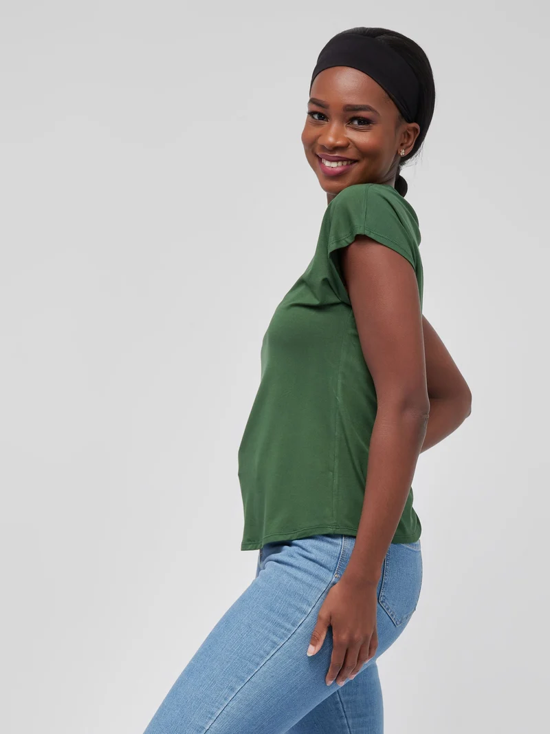 Vivo Basic Drop Shoulder Top - Army Green