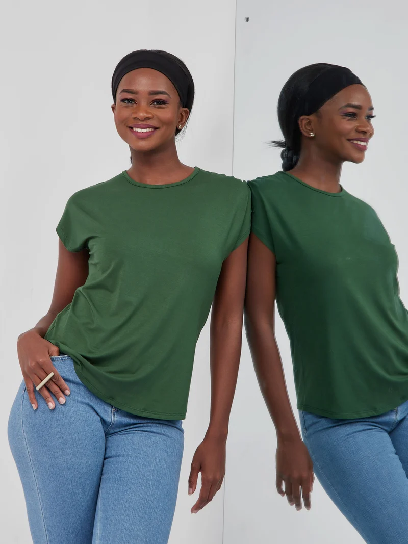 Vivo Basic Drop Shoulder Top - Army Green