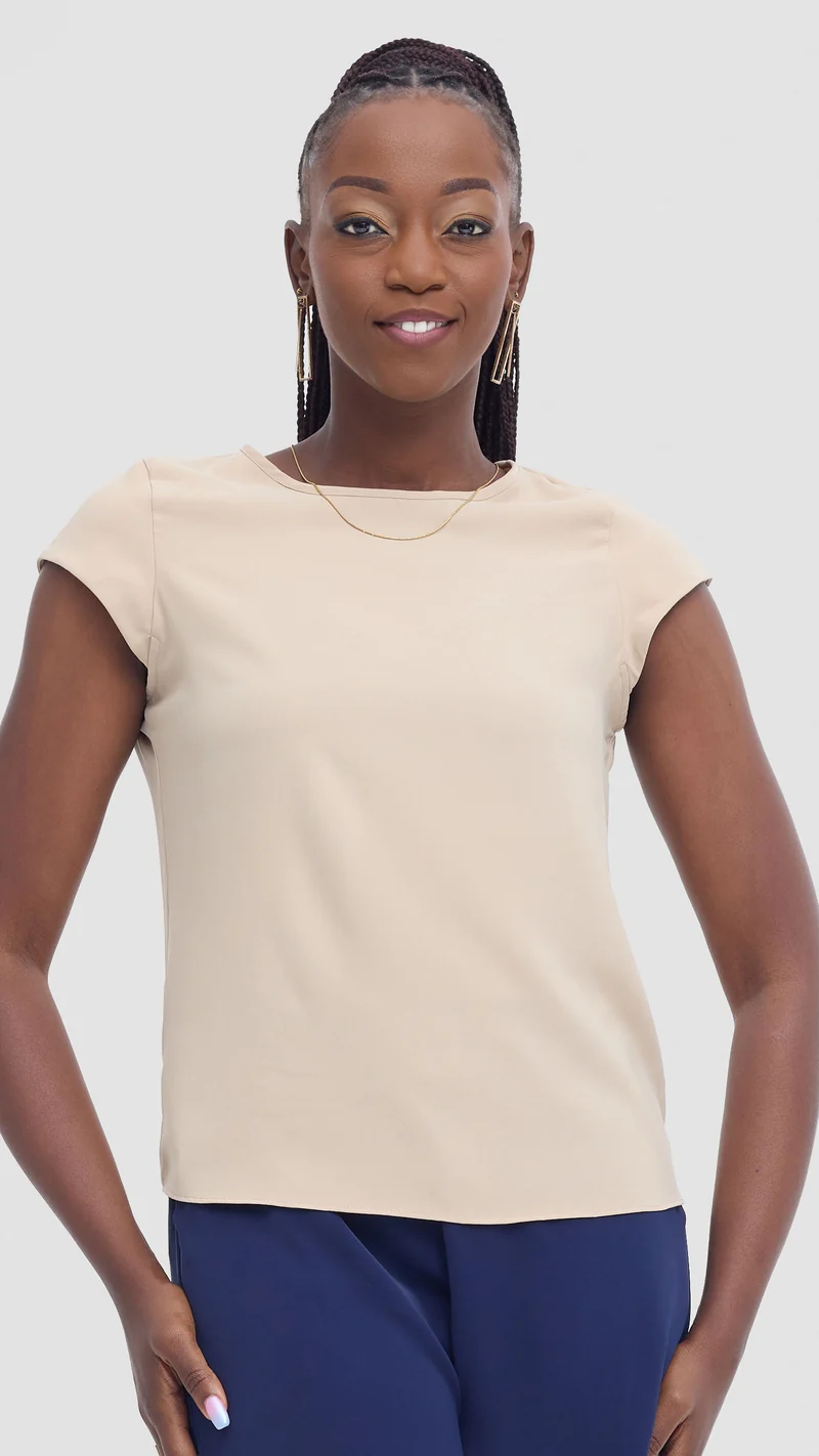 Vivo Basic Cap Sleeve Top in Crepe - Buttermilk