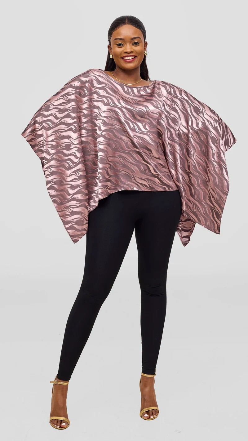 Vivo Liora Multiway Top in Satin - Brown Textured Print