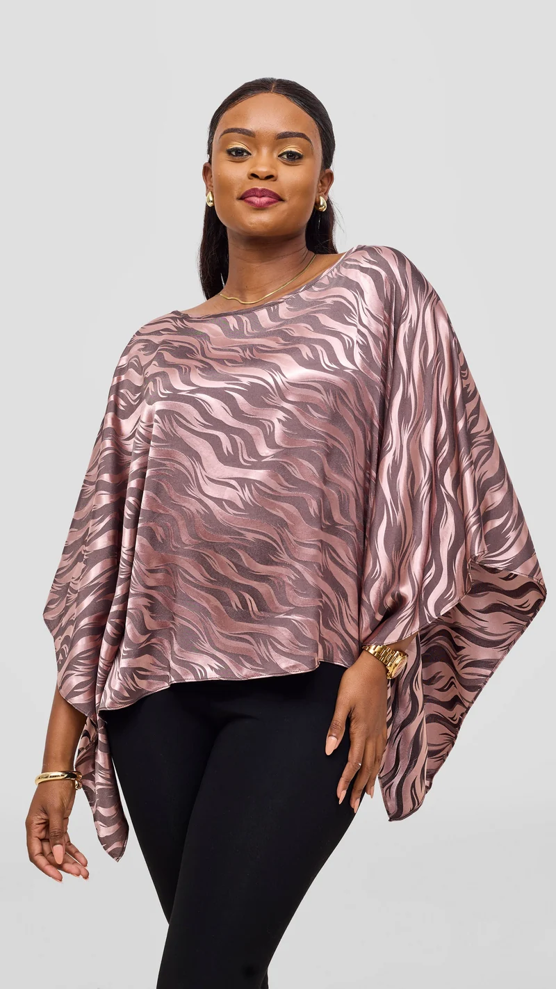 Vivo Liora Multiway Top in Satin - Brown Textured Print