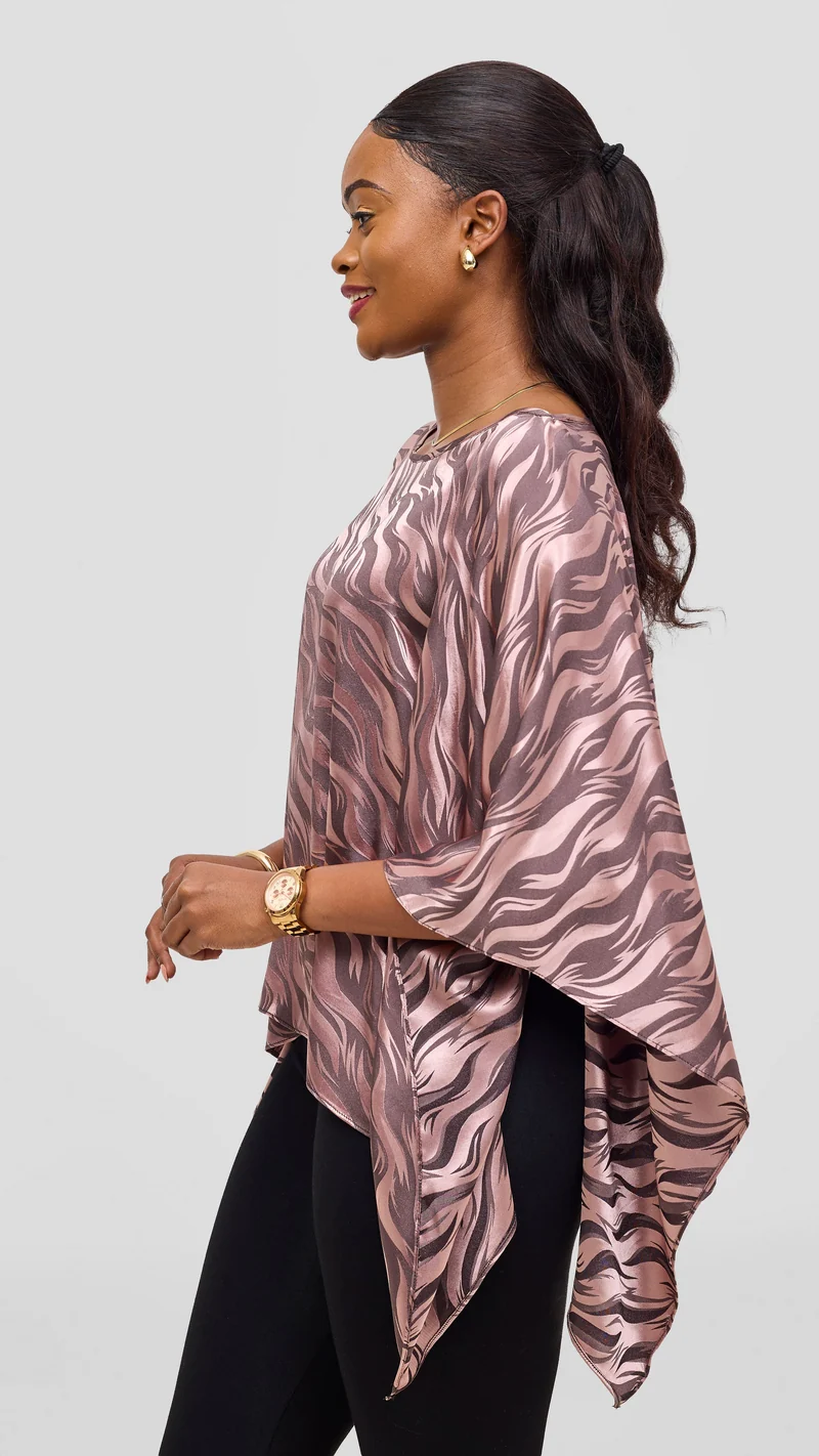 Vivo Liora Multiway Top in Satin - Brown Textured Print