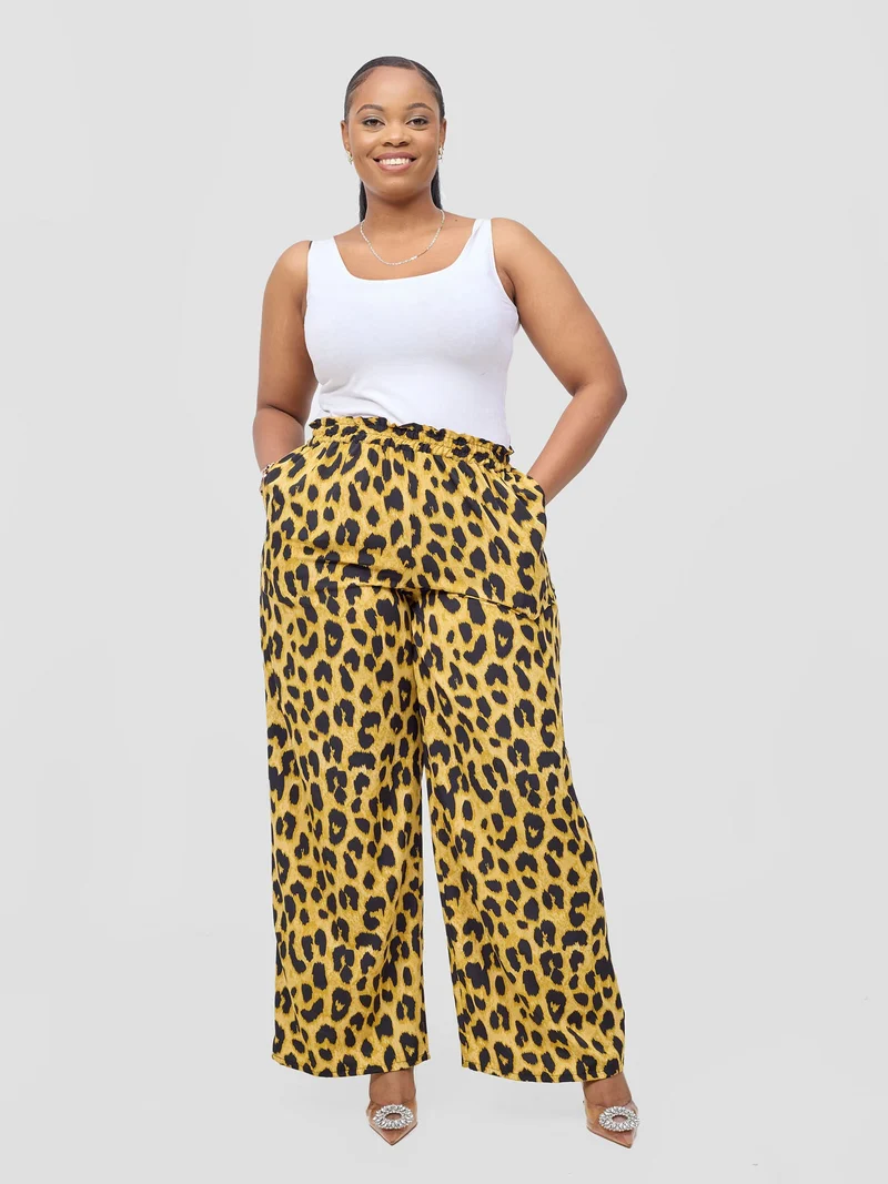 Vivo Sanali Wide Leg Pants - Dark Mustard Animal Print