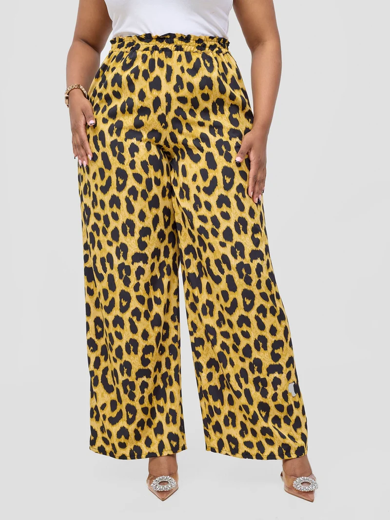 Vivo Sanali Wide Leg Pants - Dark Mustard Animal Print