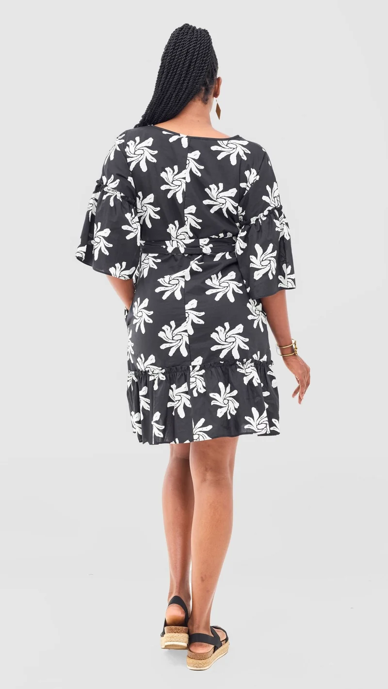 Safari by Vivo Naledi Flounce Tent Dress - Black / White Nale Print