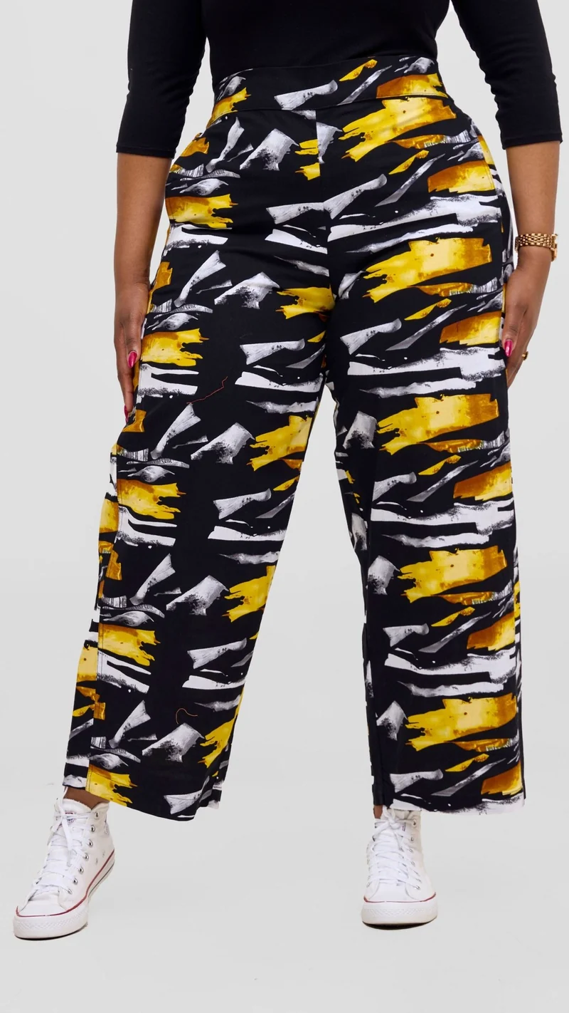 Safari Tara Barell Pants - Black / Yellow Fali Print