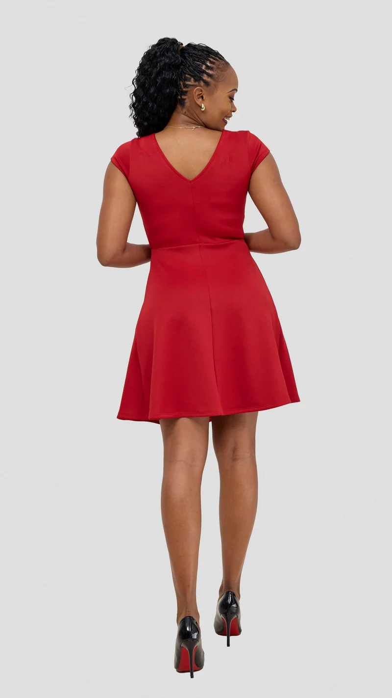Vivo Nora Front Pleat Knee Length Dress - Dark Red