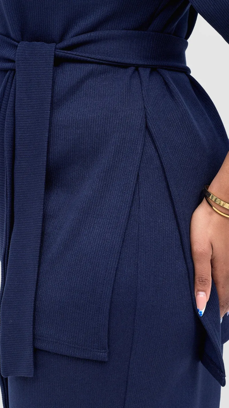 Vivo Rema 3/4 Sleeve Side Slit Tunic Top in Rib - Navy