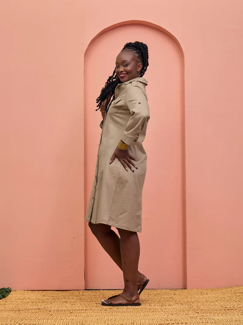 Safari Chui 3/4 Sleeve A-Line Dress - Taupe