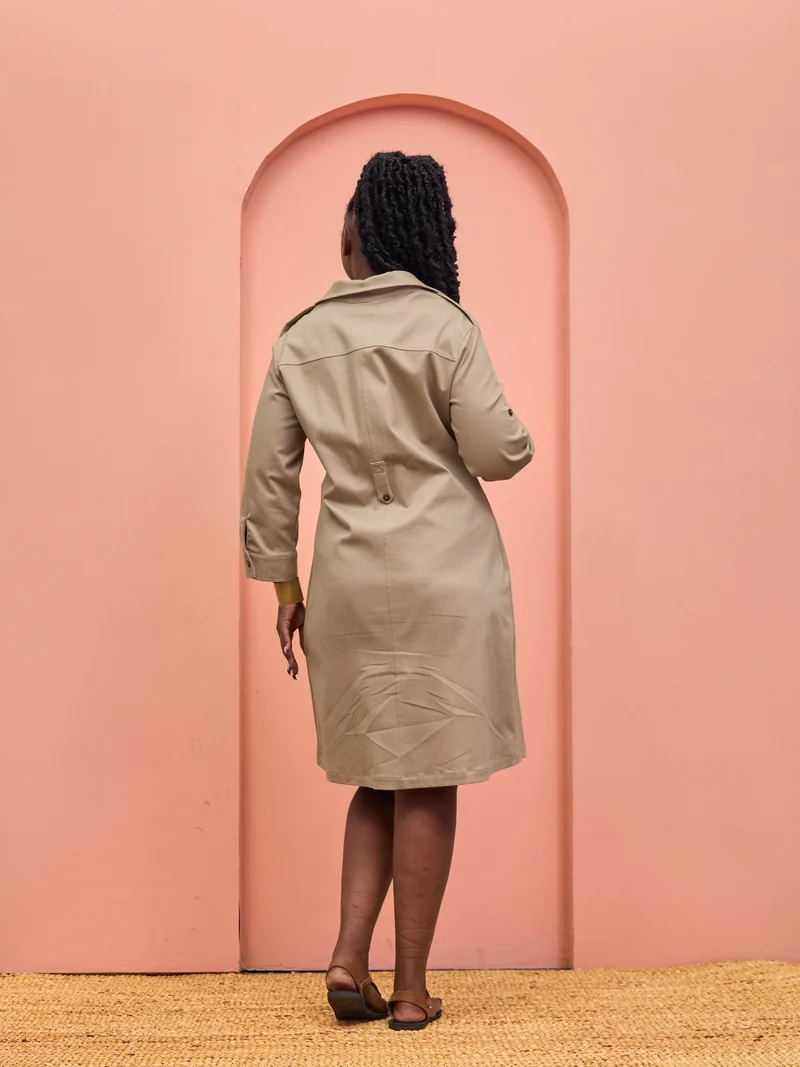 Safari Chui 3/4 Sleeve A-Line Dress - Taupe