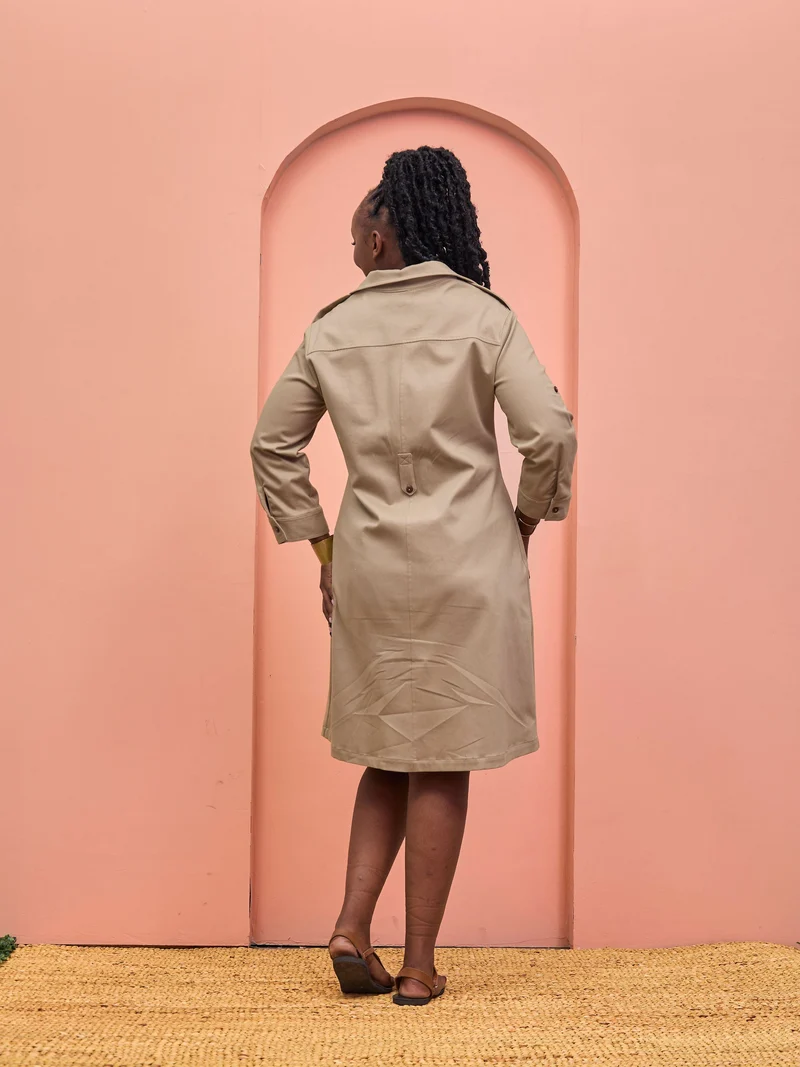 Safari Chui 3/4 Sleeve A-Line Dress - Taupe