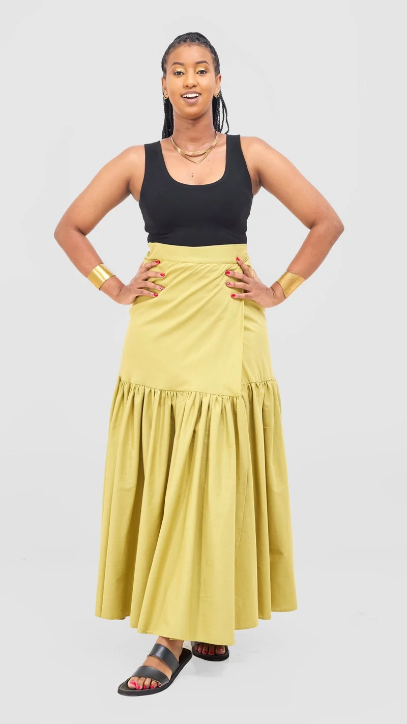 Safari by Vivo Naledi Gathered Panel Maxi Skirt - Olive