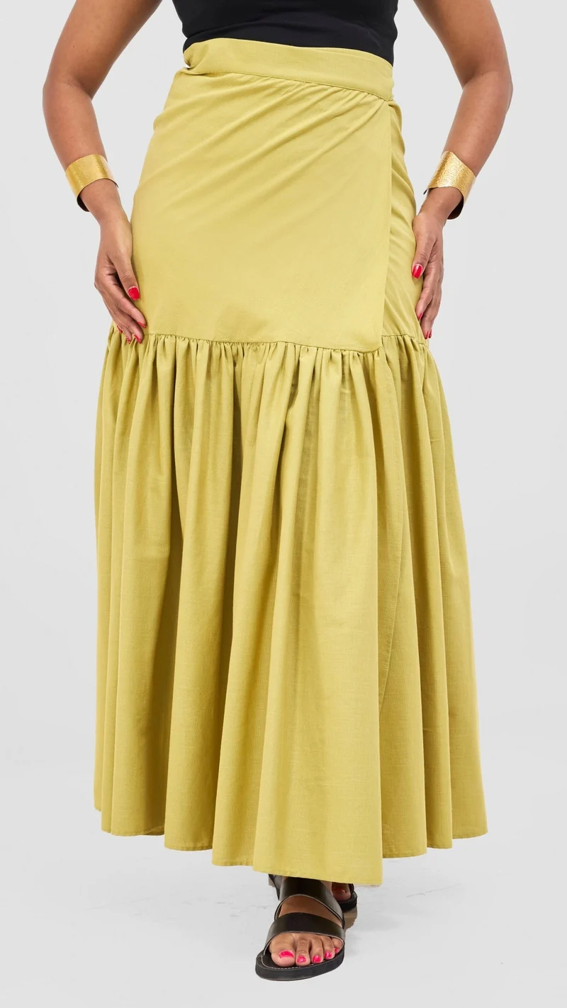 Safari by Vivo Naledi Gathered Panel Maxi Skirt - Olive