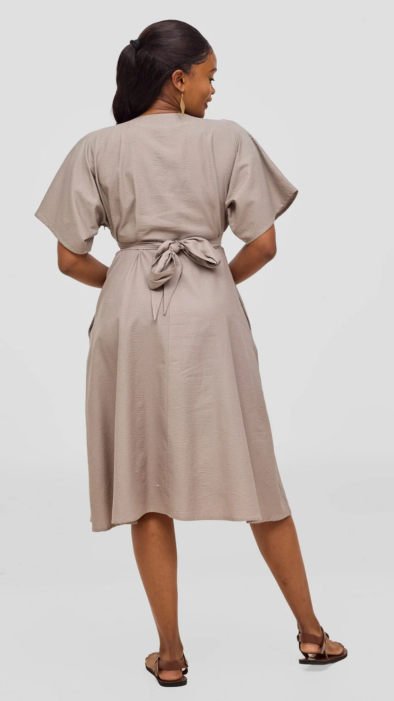 Safari by Vivo Zehra Tie Waist Kimono Dress - Taupe