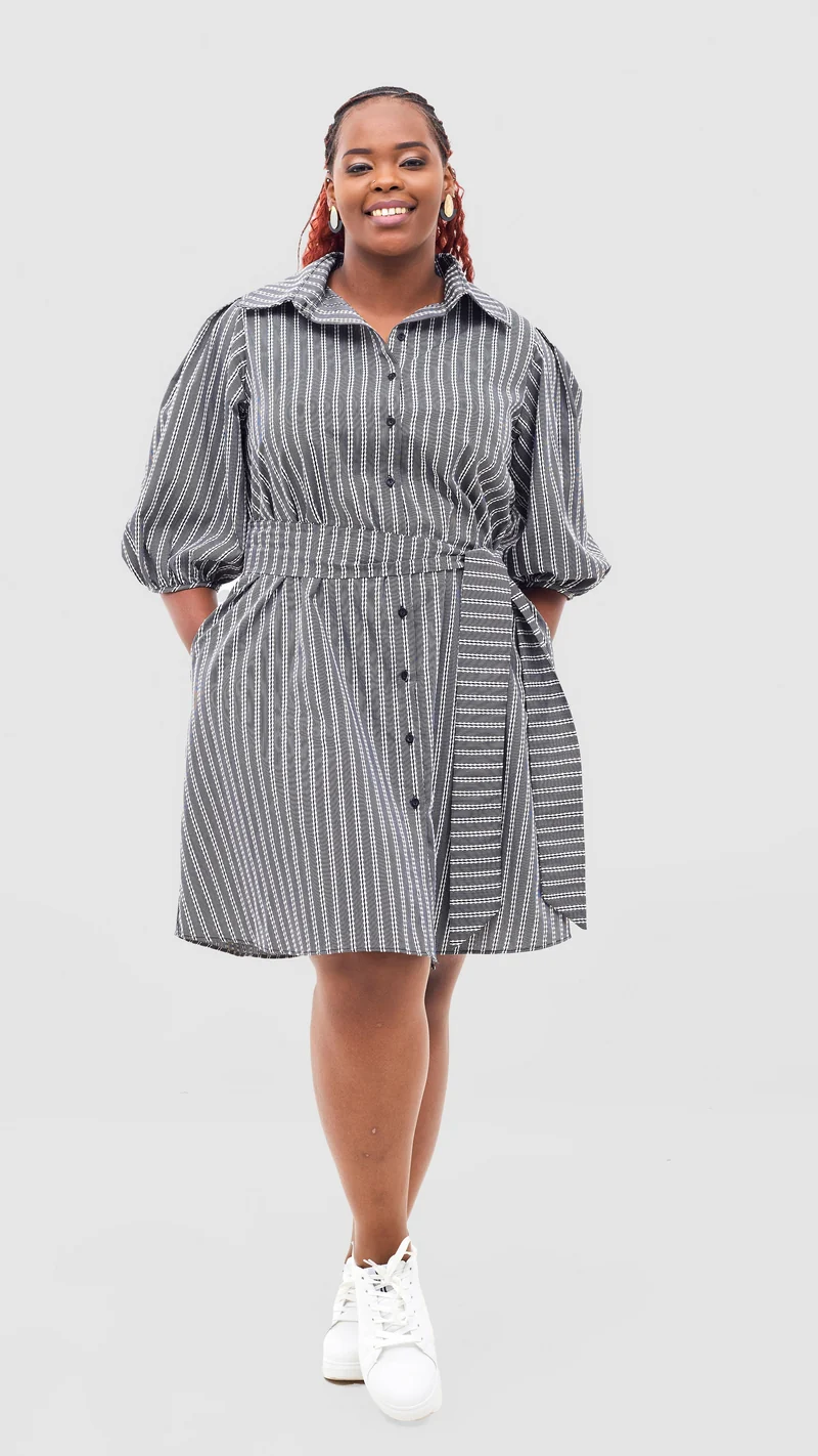 Safari Naledi 3/4 Sleeve Tent Dress - White Polka Stripes