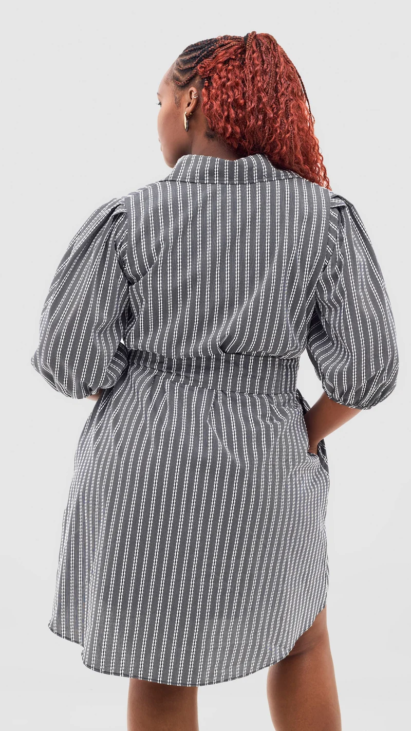 Safari Naledi 3/4 Sleeve Tent Dress - White Polka Stripes