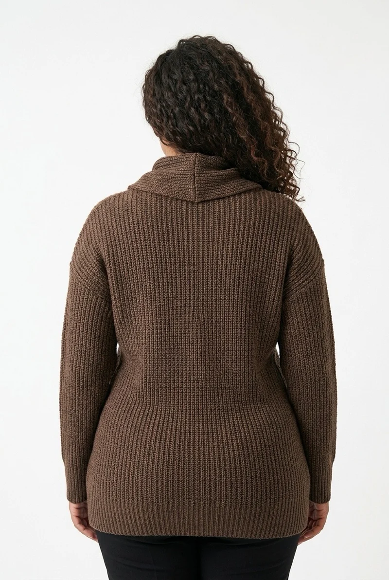 Stylish Sisters Women’s Ribbed Open-Front Shawl Collar Cardigan - Brown