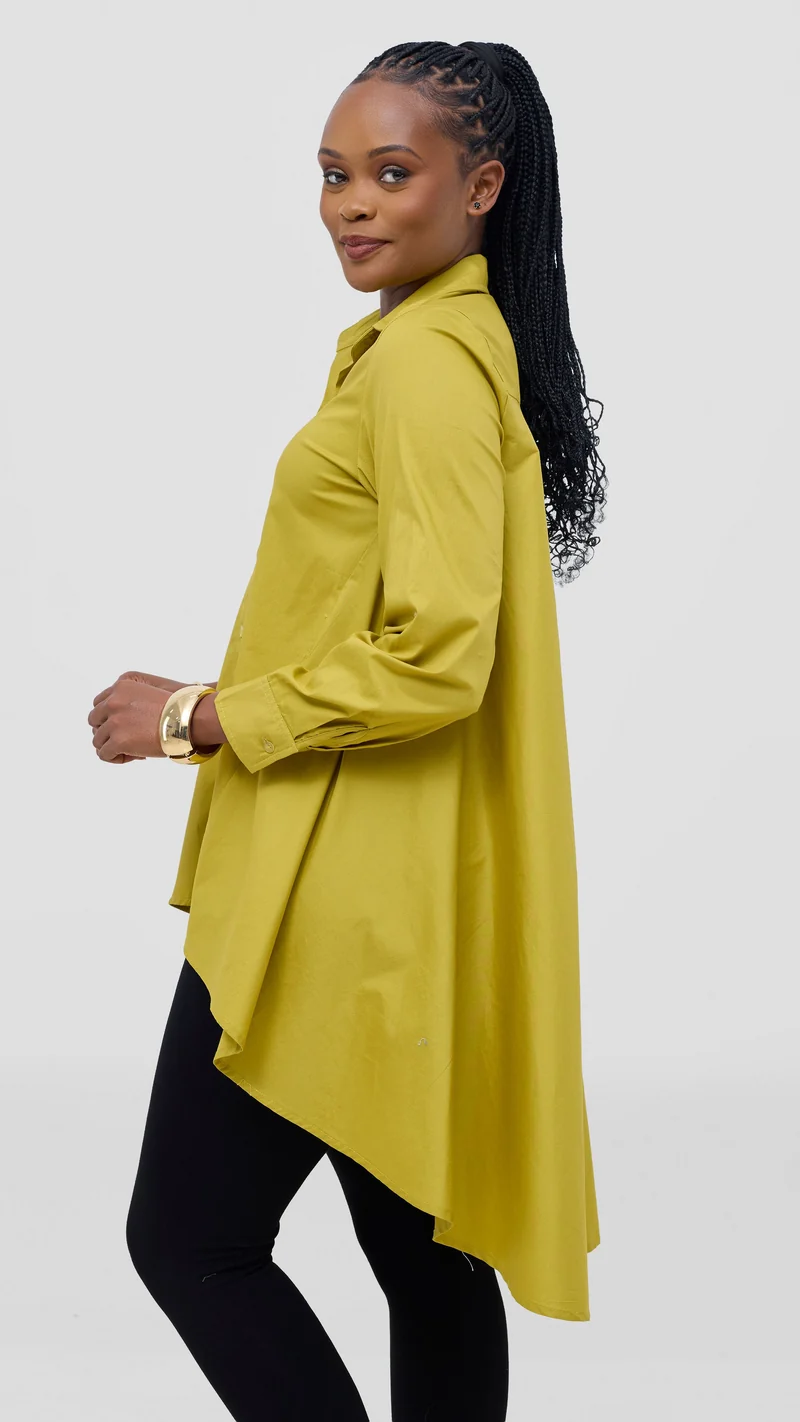 Safari by Vivo Zehra Cotton High Low Shirt - Light Olive