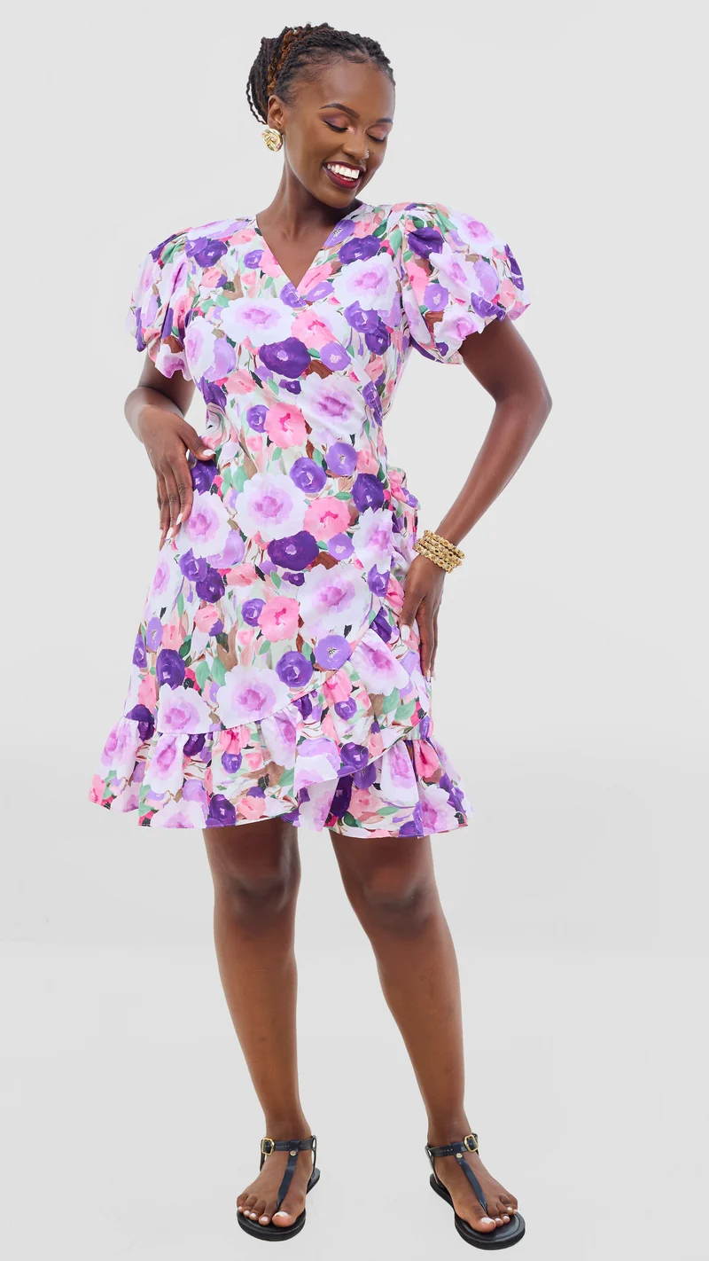 Safari by Vivo Cotton Wrap Dress - Lilac / Brown Print