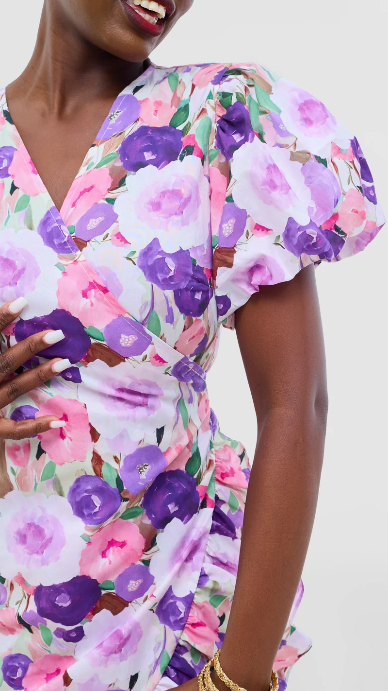 Safari by Vivo Cotton Wrap Dress - Lilac / Brown Print
