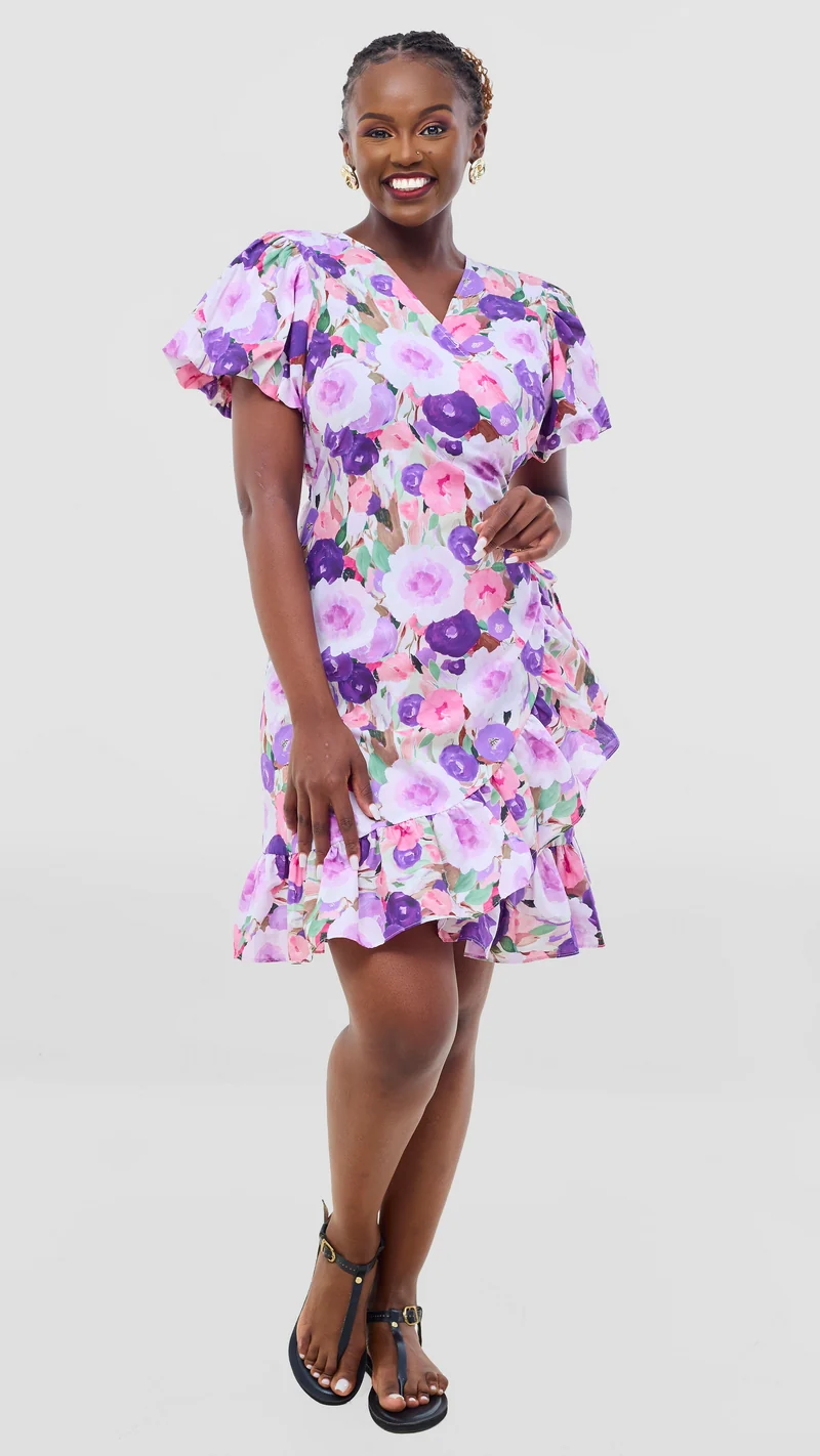 Safari by Vivo Cotton Wrap Dress - Lilac / Brown Print