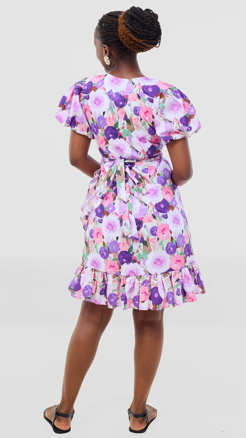 Safari by Vivo Cotton Wrap Dress - Lilac / Brown Print