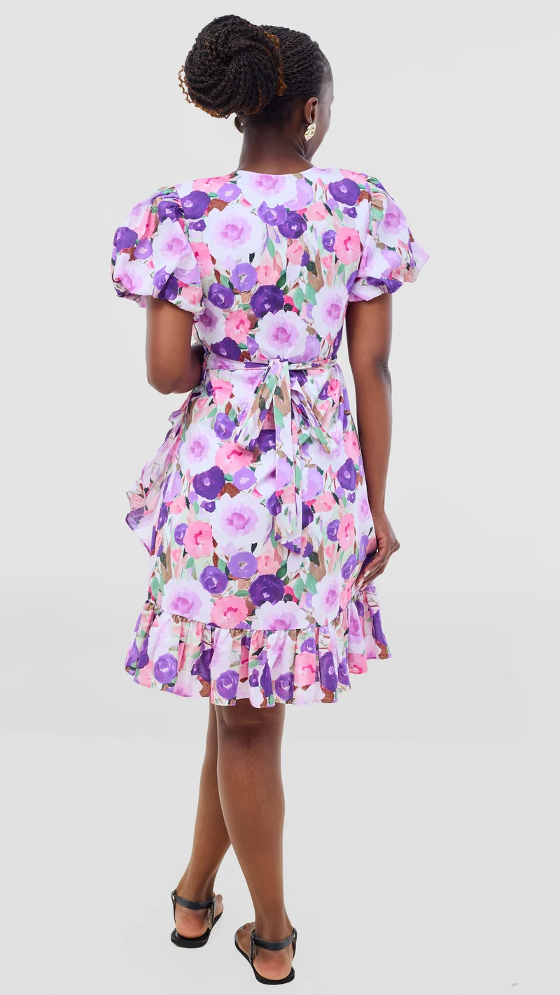 Safari by Vivo Cotton Wrap Dress - Lilac / Brown Print
