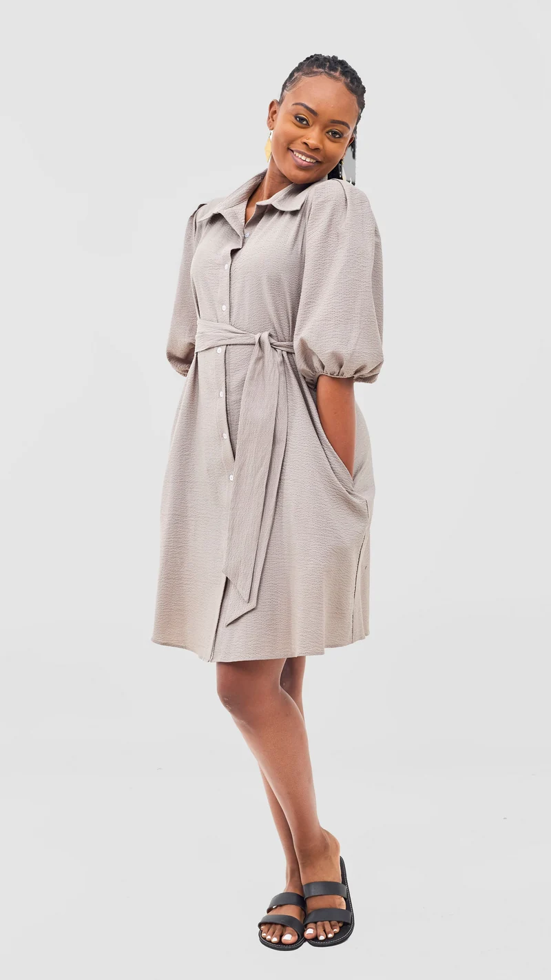Safari Naledi 3/4 Sleeve Tent Dress - Taupe Puff Stripes