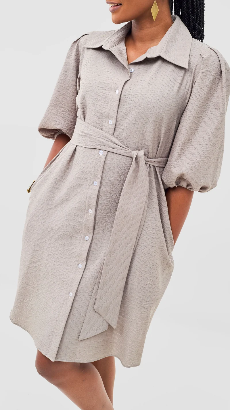 Safari Naledi 3/4 Sleeve Tent Dress - Taupe Puff Stripes