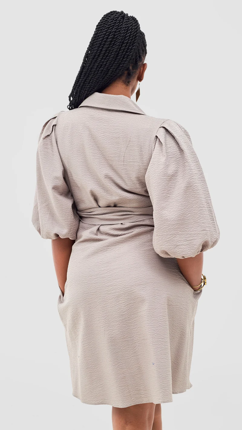 Safari Naledi 3/4 Sleeve Tent Dress - Taupe Puff Stripes