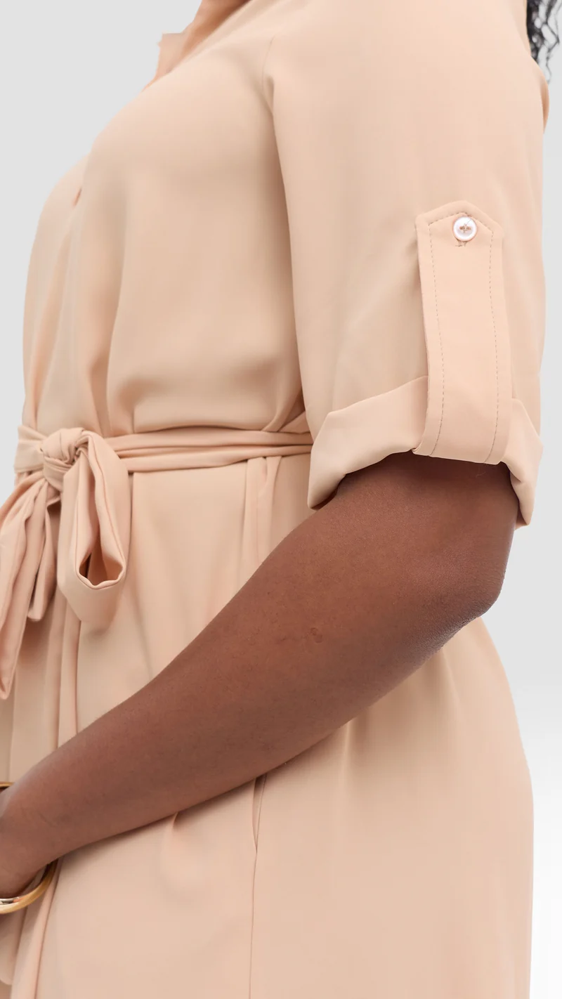Vivo Ava 3/4 Sleeve Tent Shirt Dress in Crepe - Beige