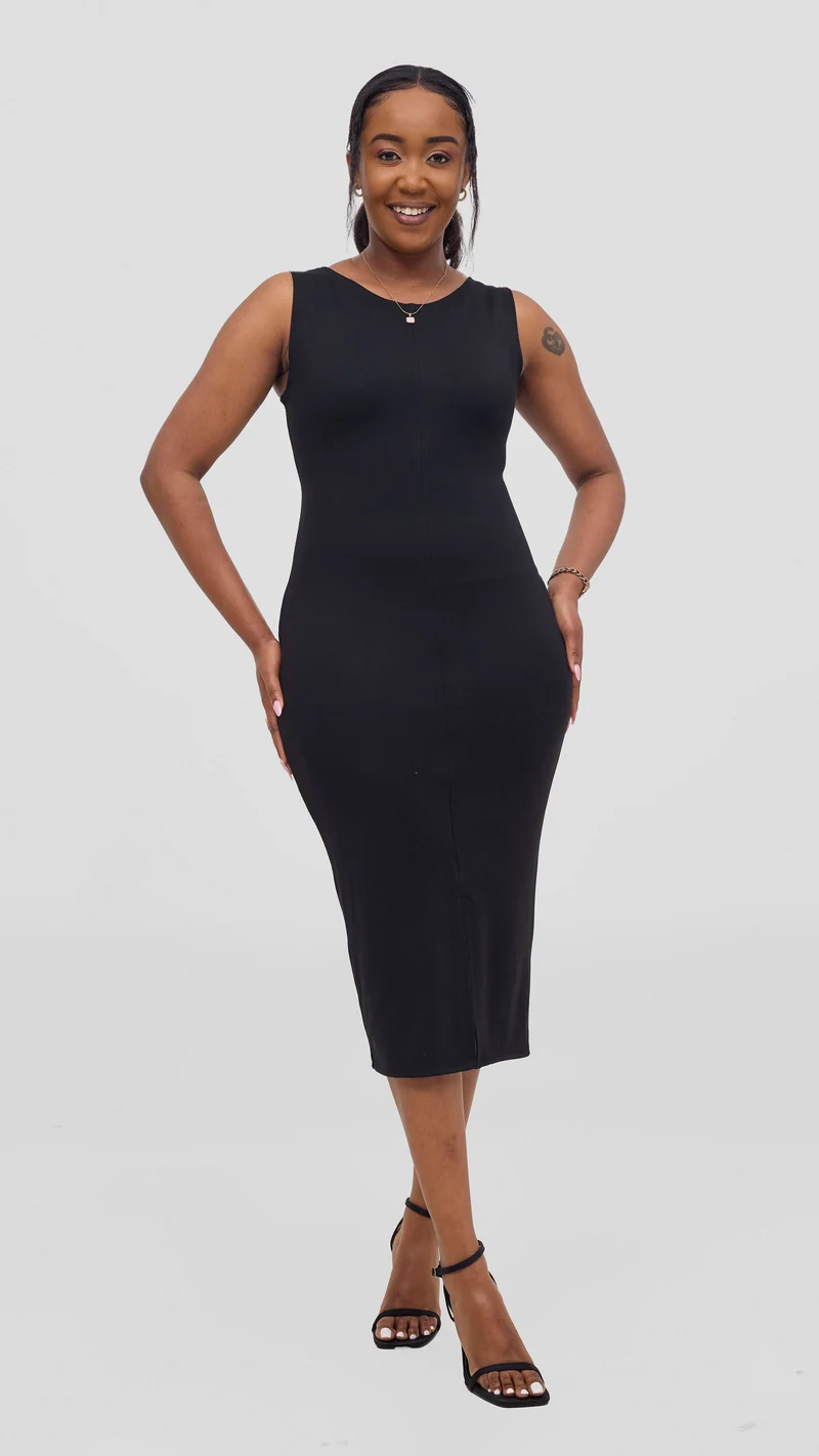 Vivo Aleri Front Slit Sheath Dress - Black