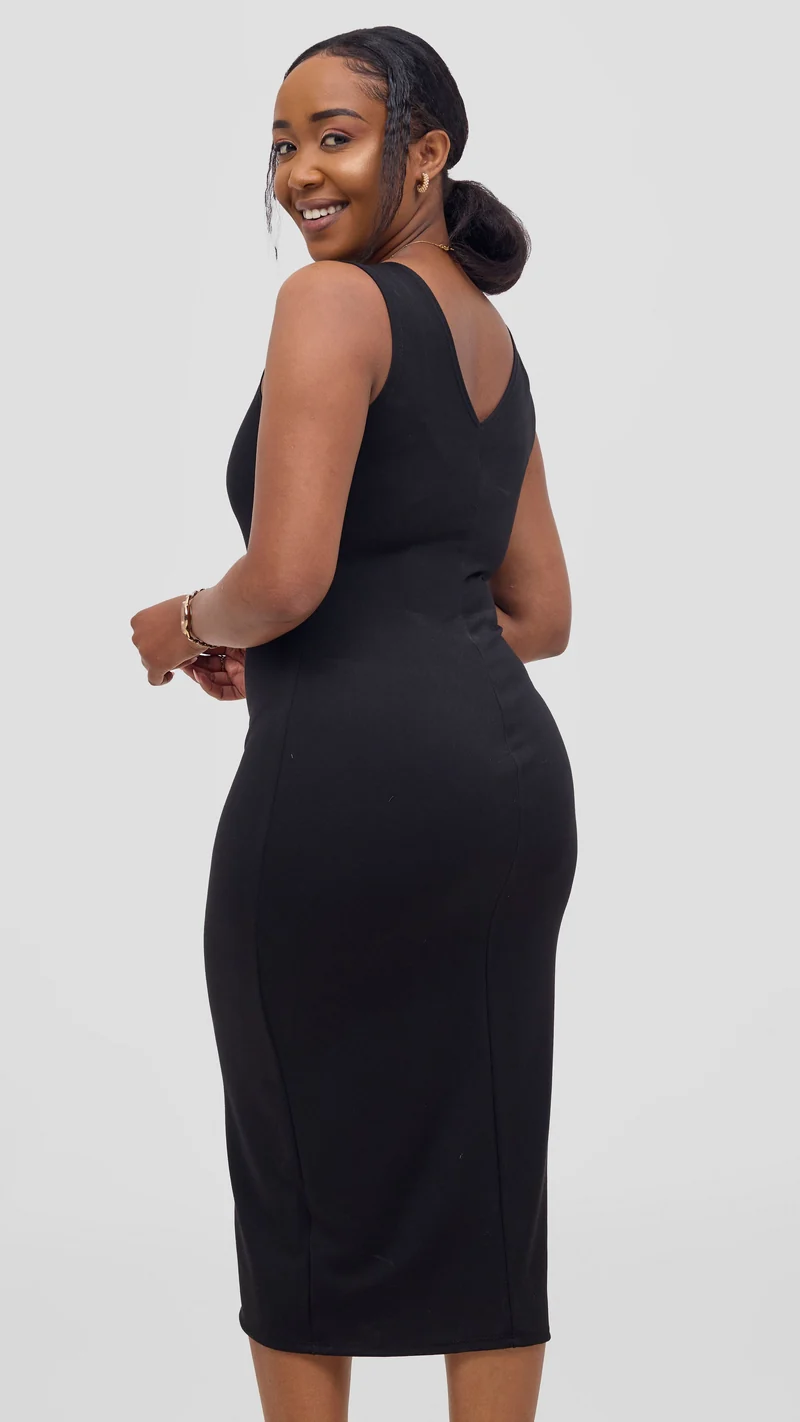 Vivo Aleri Front Slit Sheath Dress - Black