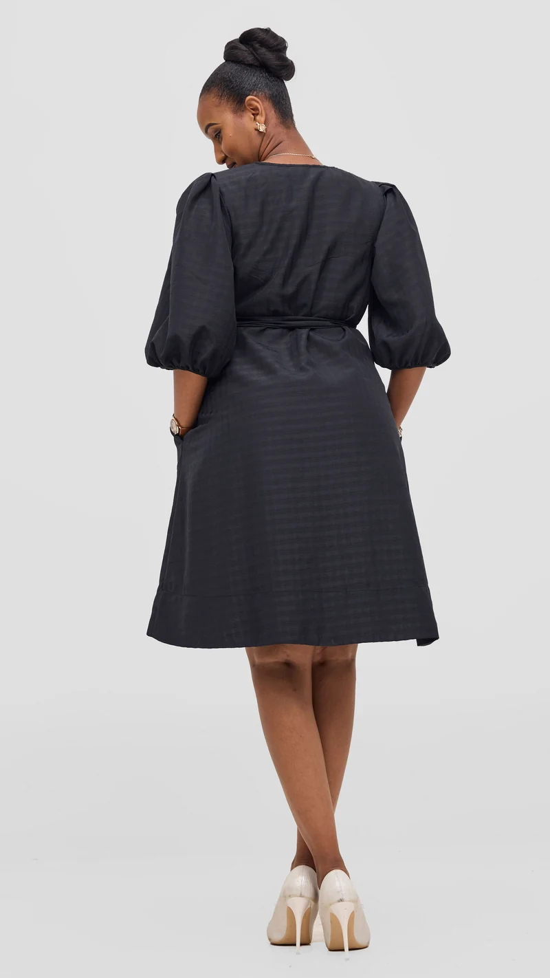 Vivo Alani High Low Dress - Black Stripes Print