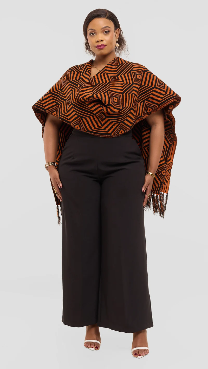 Vivo 2 Tone Geometric Wrap Shawl - Black / Orange Print