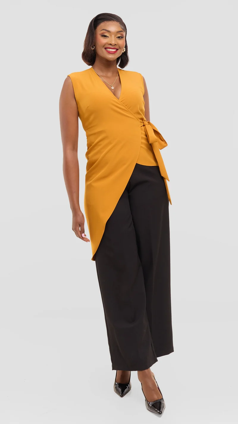 Vivo Wrap Top in Crepe - Dark Mustard