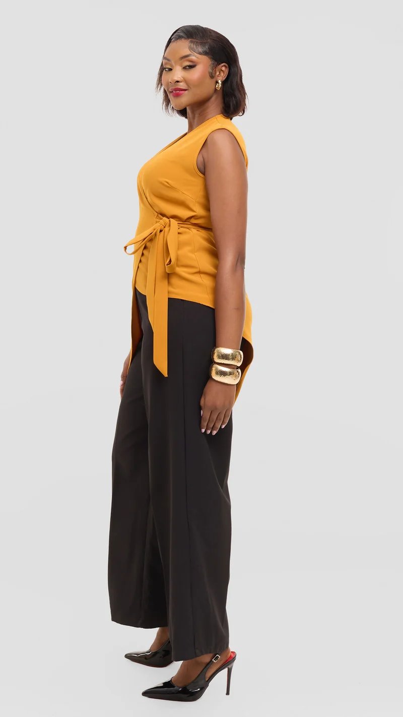 Vivo Wrap Top in Crepe - Dark Mustard