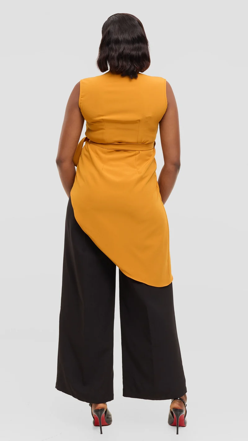 Vivo Wrap Top in Crepe - Dark Mustard