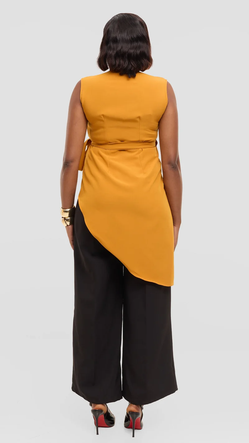 Vivo Wrap Top in Crepe - Dark Mustard