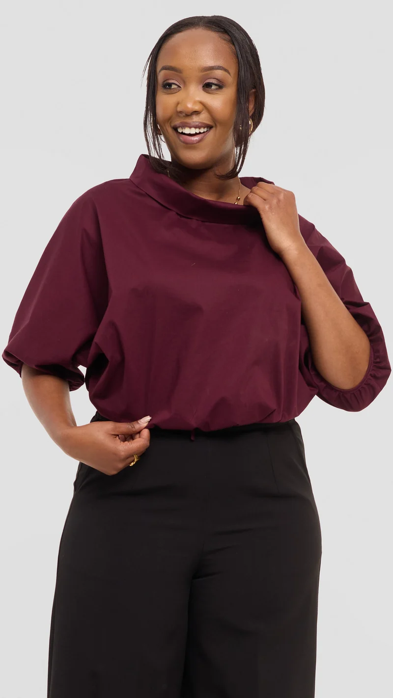Vivo Lulu Drawstring Top in Cotton - Mulberry