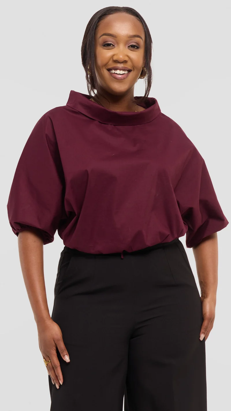 Vivo Lulu Drawstring Top in Cotton - Mulberry