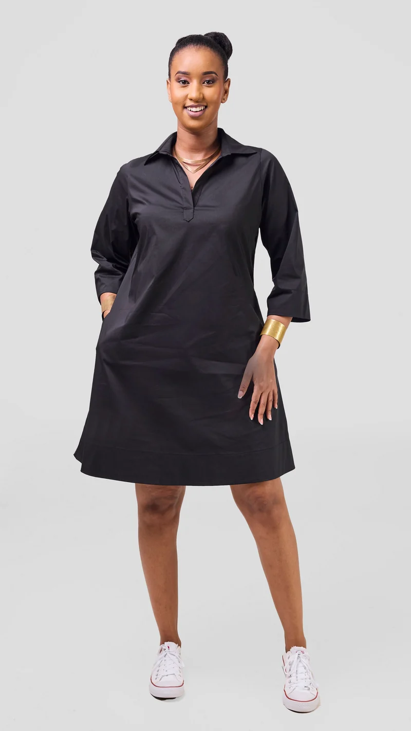 Safari Mansi Wide Hem Tent Dress in Cotton - Black