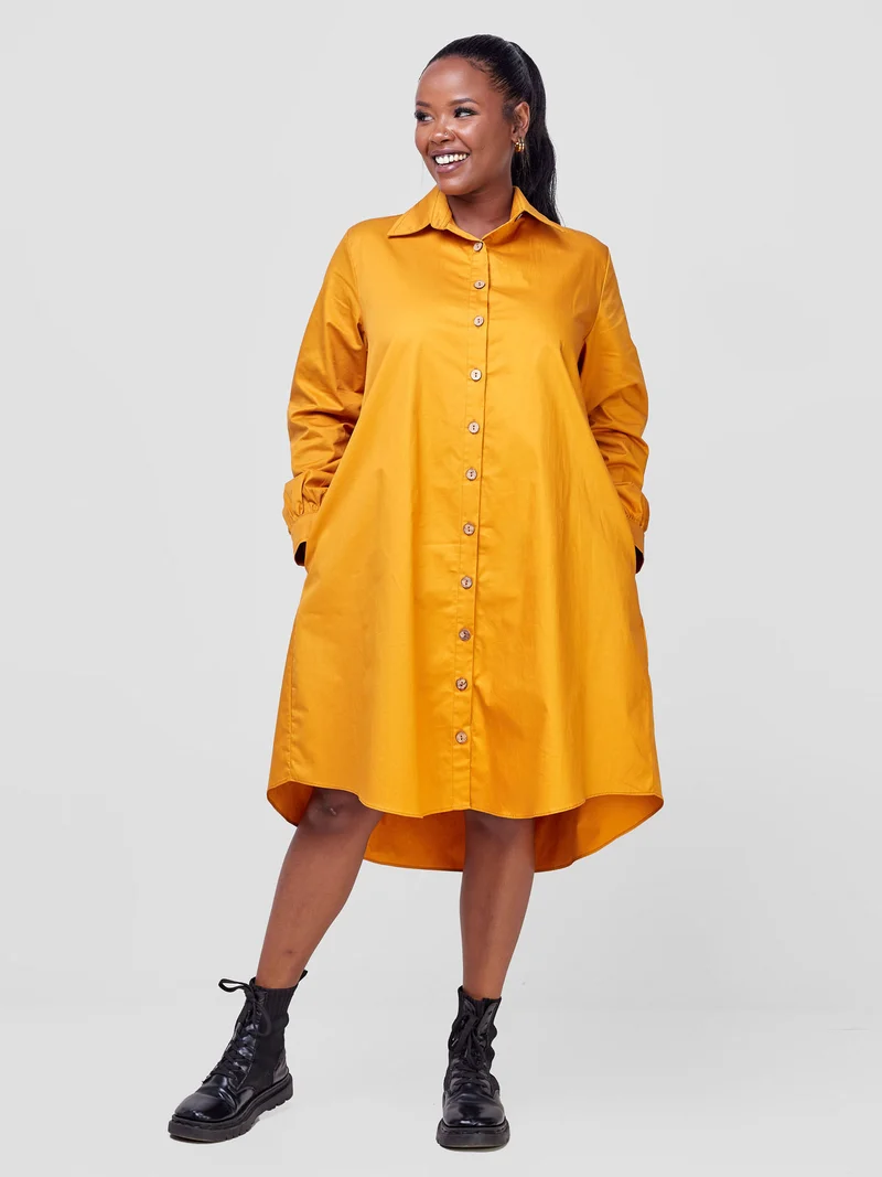 Safari by Vivo Kaya Long Sleeve Shirt Dress - Mustard