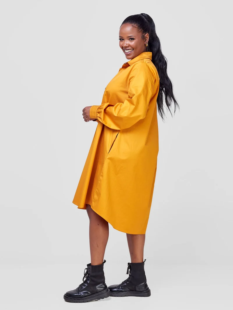 Safari by Vivo Kaya Long Sleeve Shirt Dress - Mustard