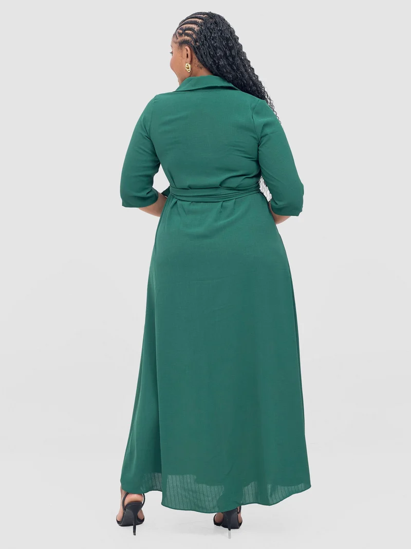 Vivo Yumi Maxi Shirt Dress in Crepe - Dark Green