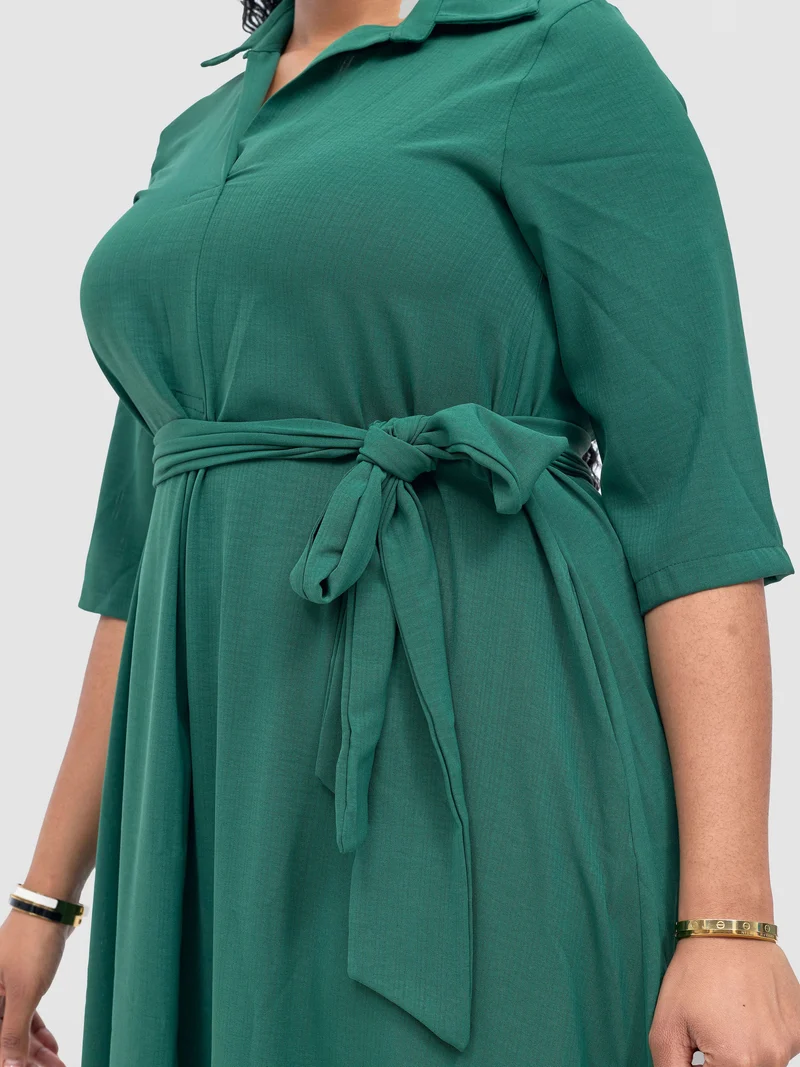 Vivo Yumi Maxi Shirt Dress in Crepe - Dark Green