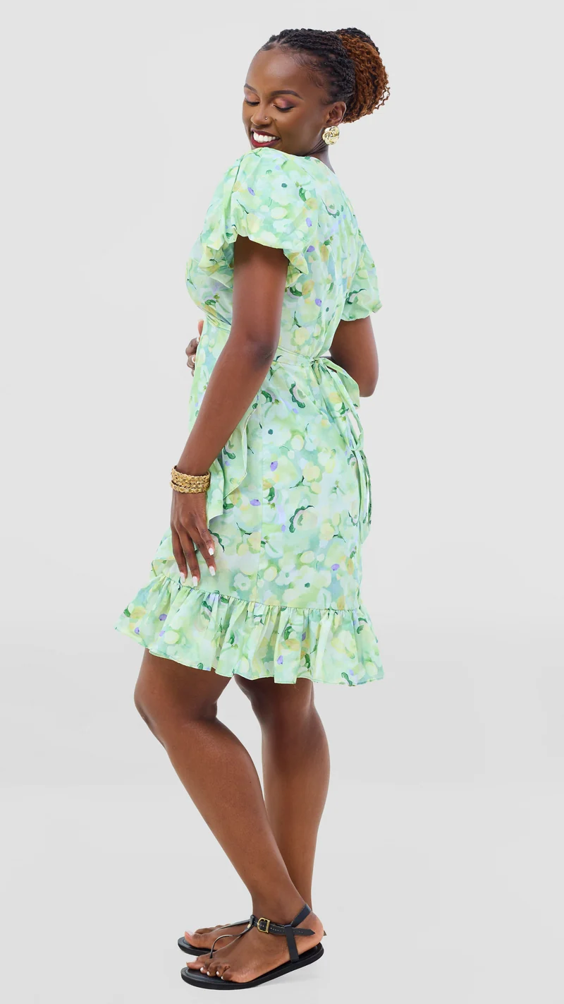 Safari by Vivo Cotton Wrap Dress - Mint / Dark Green Print