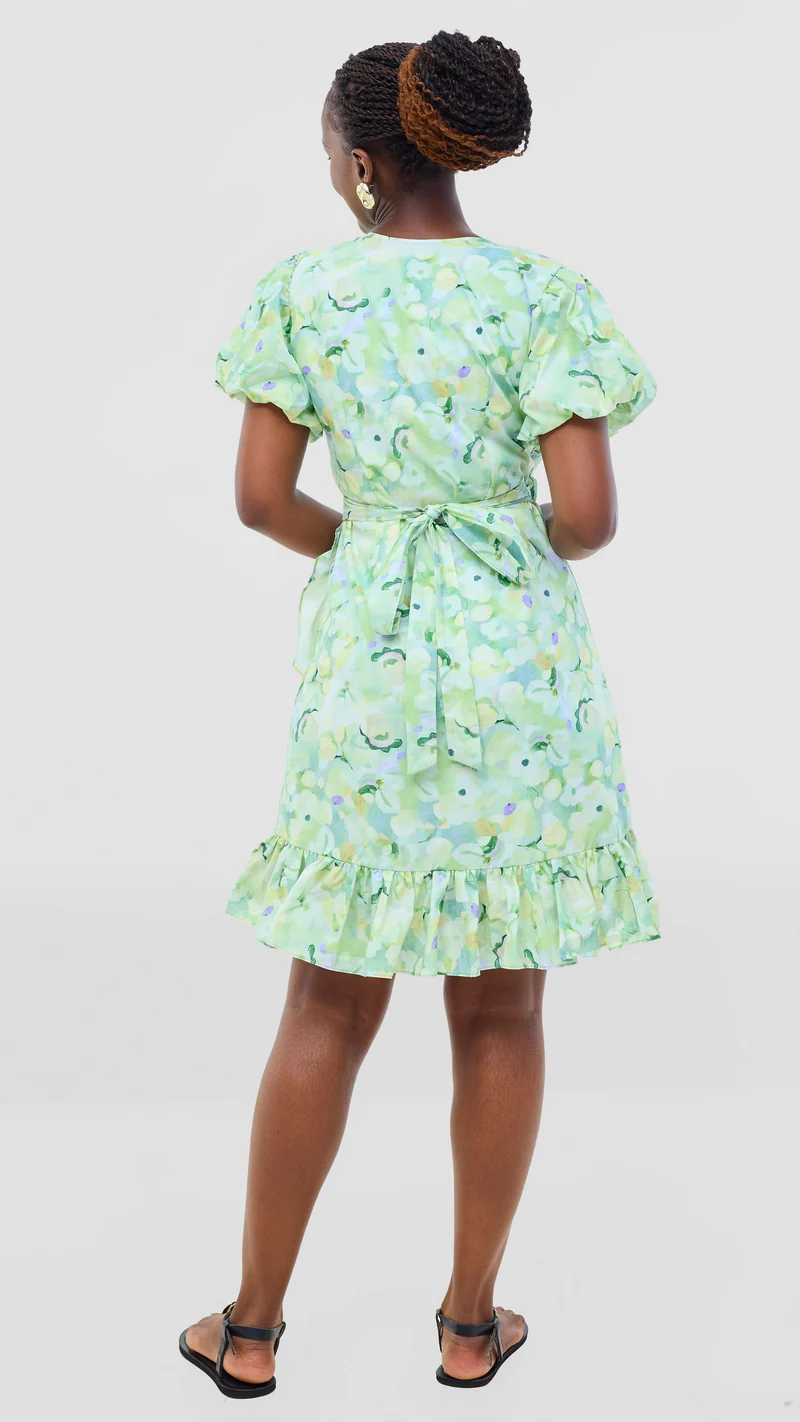 Safari by Vivo Cotton Wrap Dress - Mint / Dark Green Print